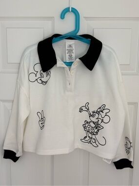 Disney Youth Girls 5/6 Pullover Button Up Long Sleeve Collared Shirt Black White